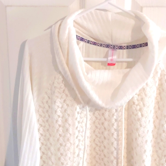 No Boundaries Sweaters - Lace Front Cowl Neck Sweater